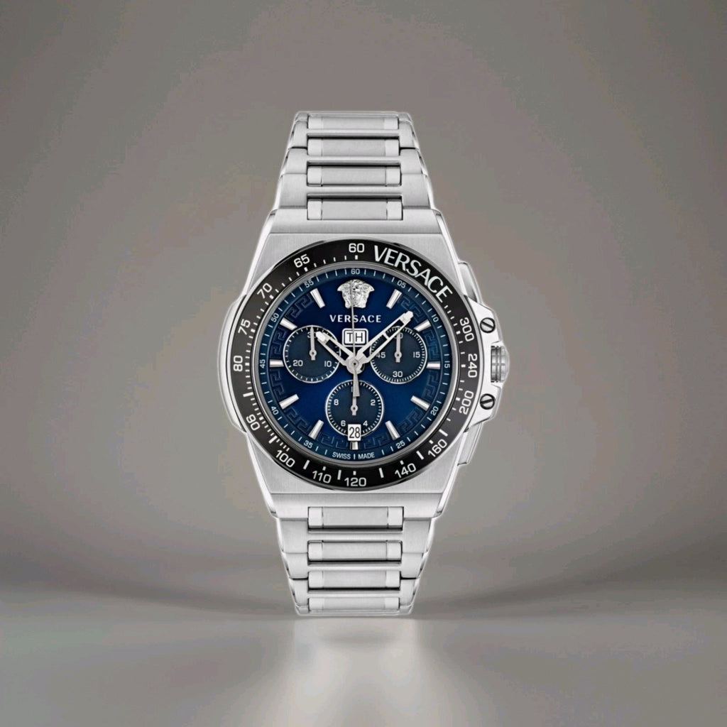 Versace Silver Mens Chronograph Watch Greca Extreme Chrono VE7H00423 Brand New 
