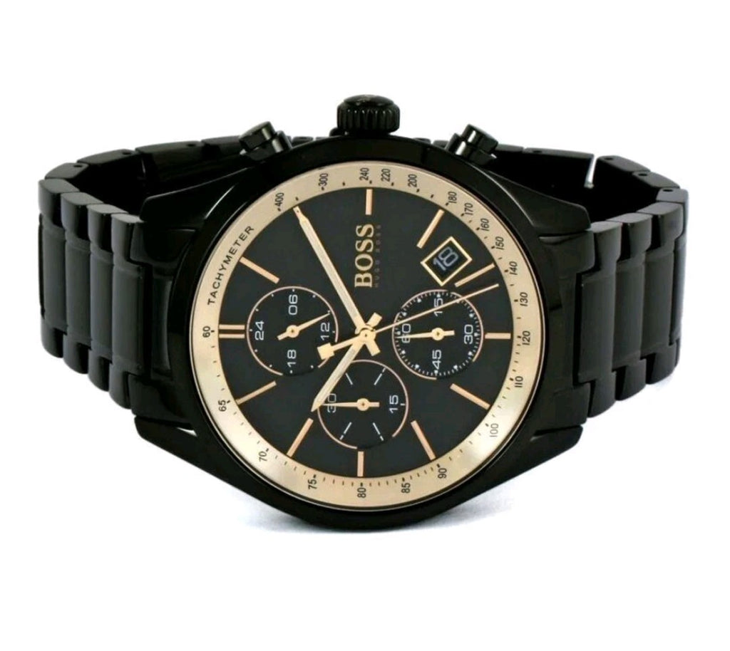 New Genuine HUGO BOSS Grand Prix HB1513578 Mens Watch Stainless Steel Black