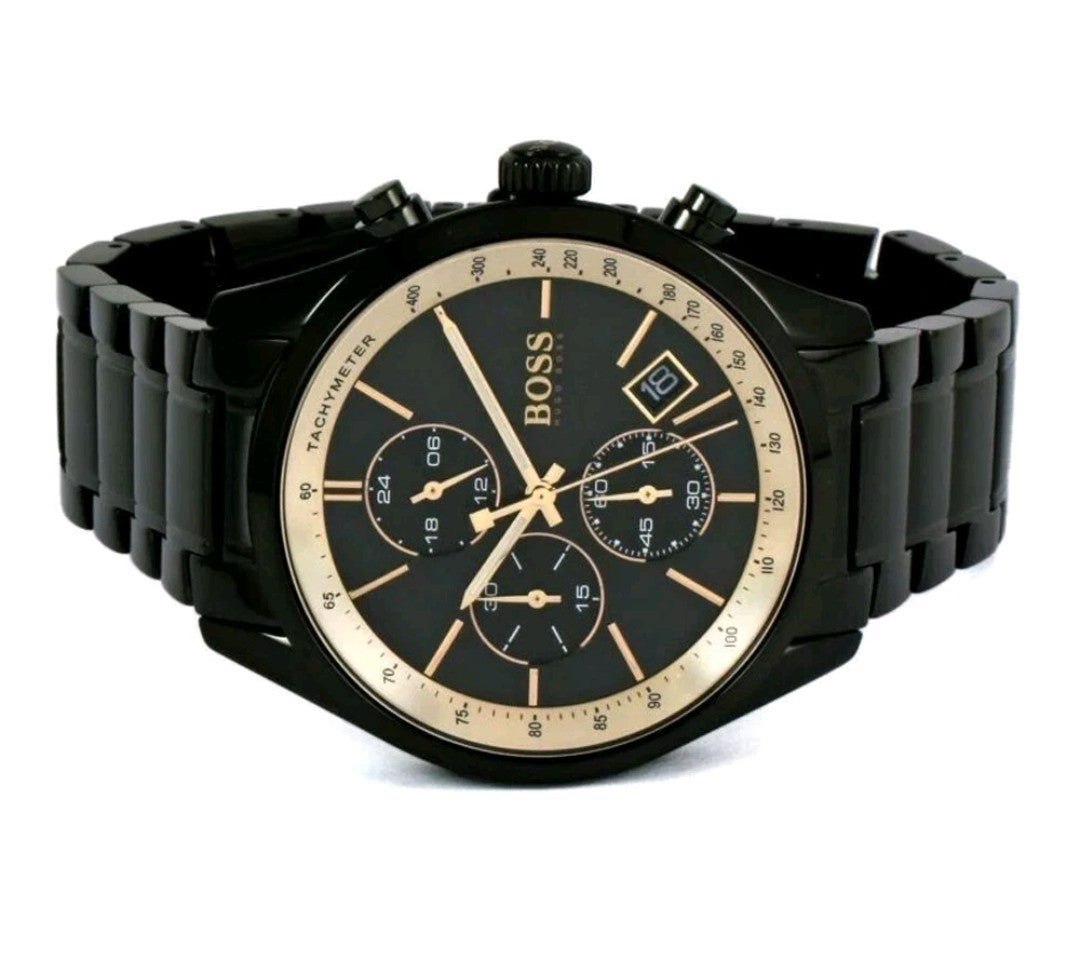 New Genuine HUGO BOSS Grand Prix HB1513578 Mens Watch Stainless Steel Black