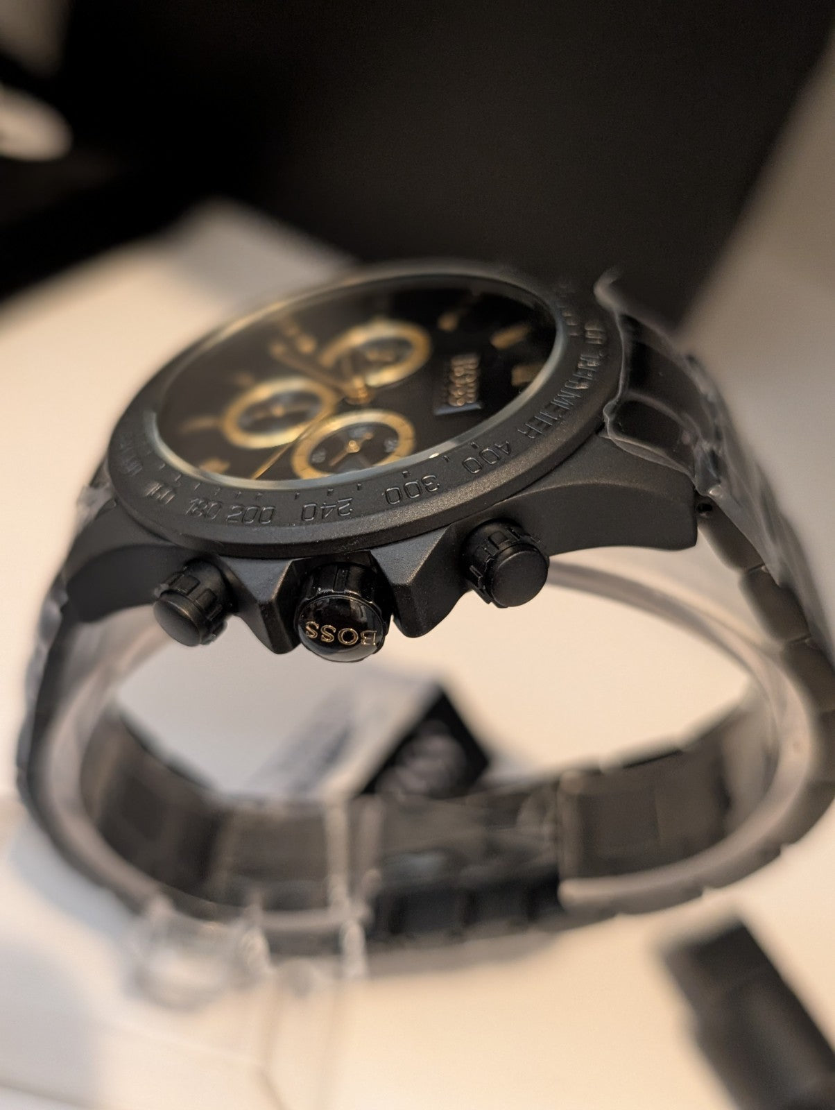 HUGO BOSS 1513278 Ikon Chronograph Black Dial Steel Strap Mens Watch 44mm NEW 