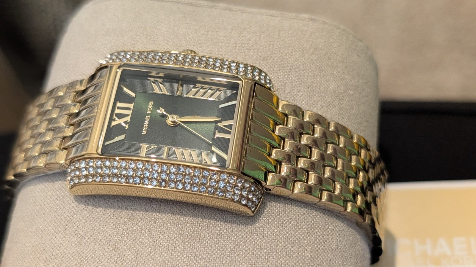MICHAEL KORS MK4742 EMERY PETITE PAVE WOMENS WATCH CRYSTALS GOLD & GREEN FACE