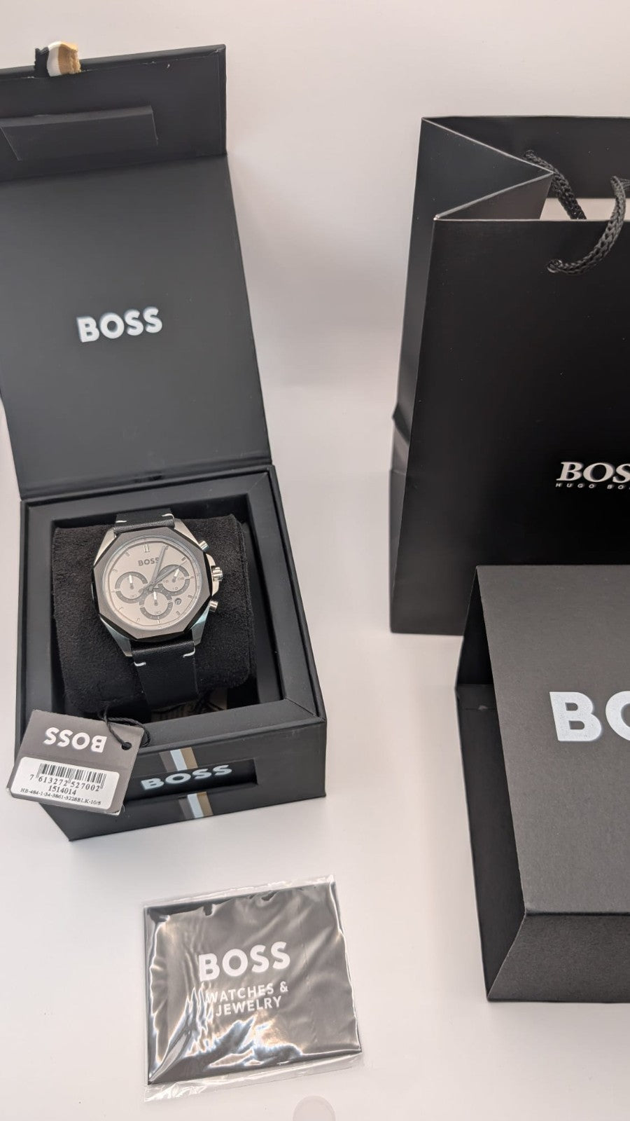 New Hugo Boss Cloud Men's Watch Luxury 44mm Black Leather Strap 1514014