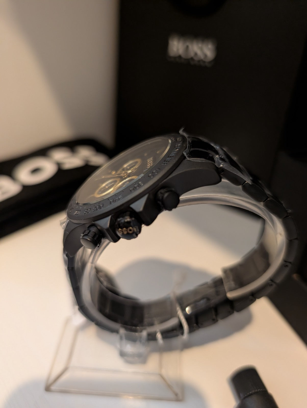 HUGO BOSS 1513278 Ikon Chronograph Black Dial Steel Strap Mens Watch 44mm NEW 