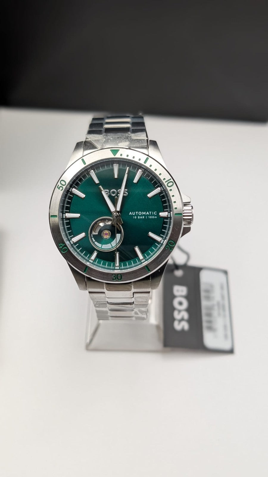 BOSS Troper 1514200 42mm Mens Watch Automatic S/Steel Silver With Green Dial 