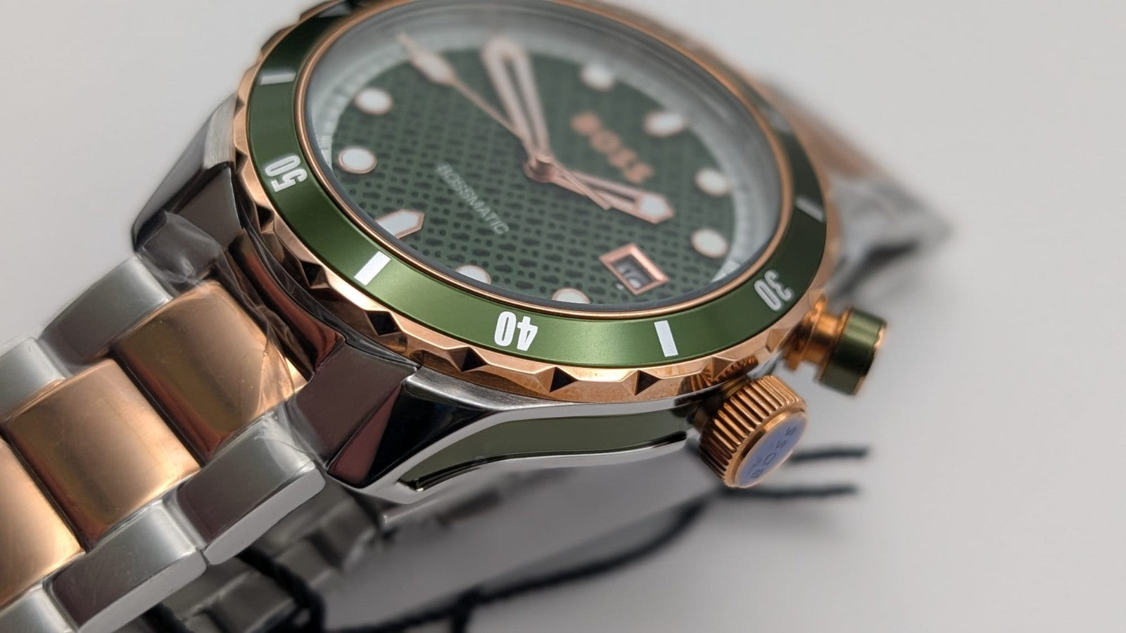 Hugo Boss Bossmatic 1514181 Mens Watch Automatic 42mm Two Tone  With Green Dial