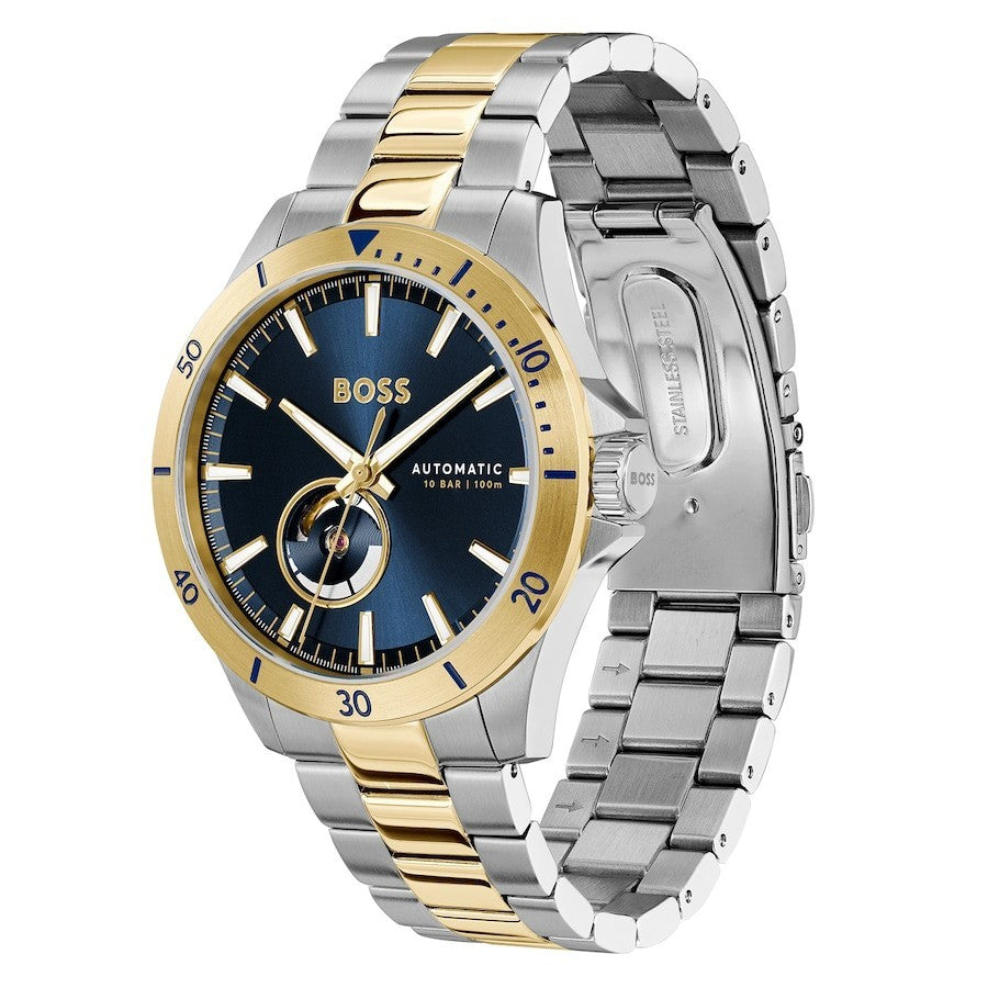 HUGO BOSS Troper HB1514201 Automatic Chrono Blue Dial Two Tone Strap Mens Watch