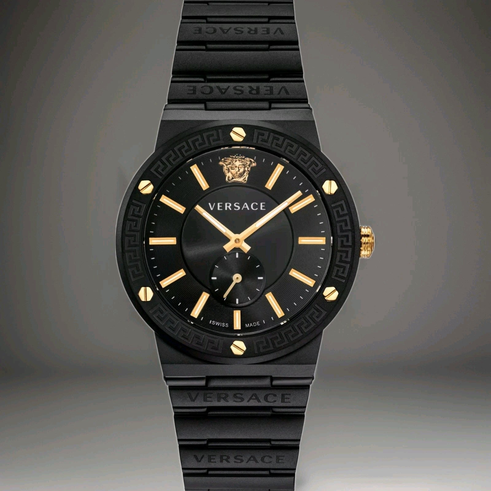 Versace VEVI00620 Greca Logo black Stainless Steel Men's Watch NEW