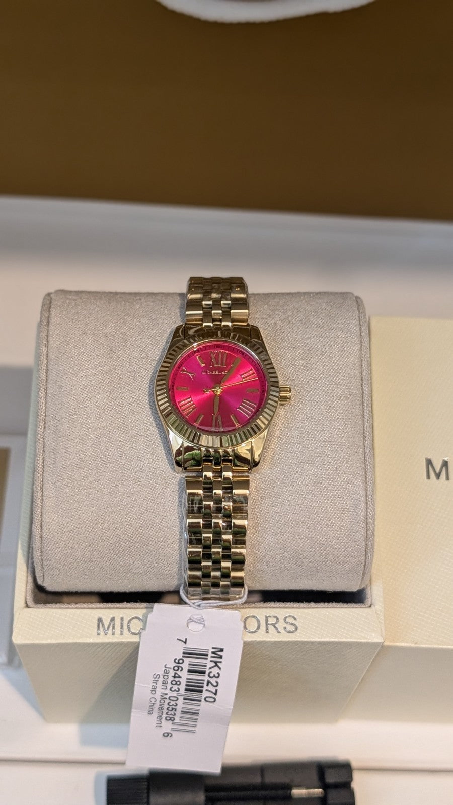 Michael Kors Lexington MK3270 Watch Women  Gold With Bright Pink Dial  26mm NEW