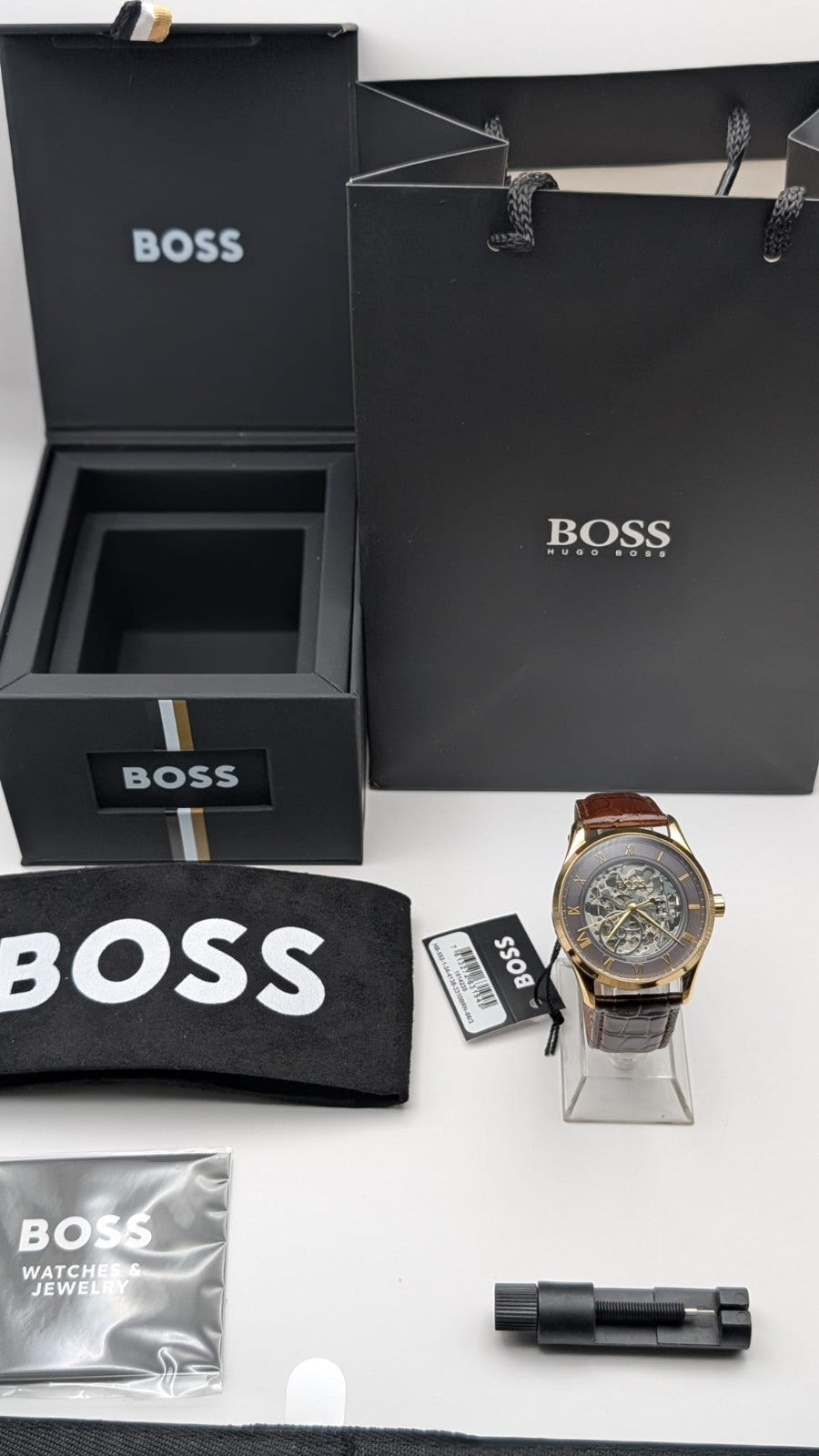 Hugo Boss Principle Skeleton 1514235 Men's Watch.  Brown Leather Strap 41mm 