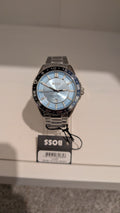 BOSS Men's watch RUNNER 3H Collection light blue dial black blue bezel 1514207