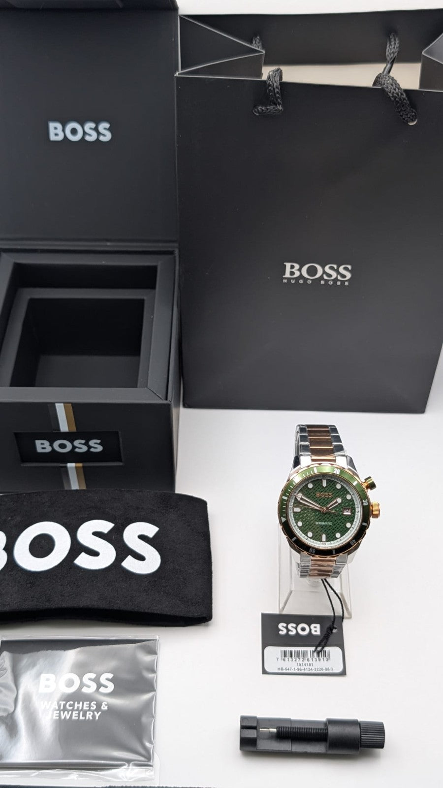 Hugo Boss Bossmatic 1514181 Mens Watch Automatic 42mm Two Tone  With Green Dial