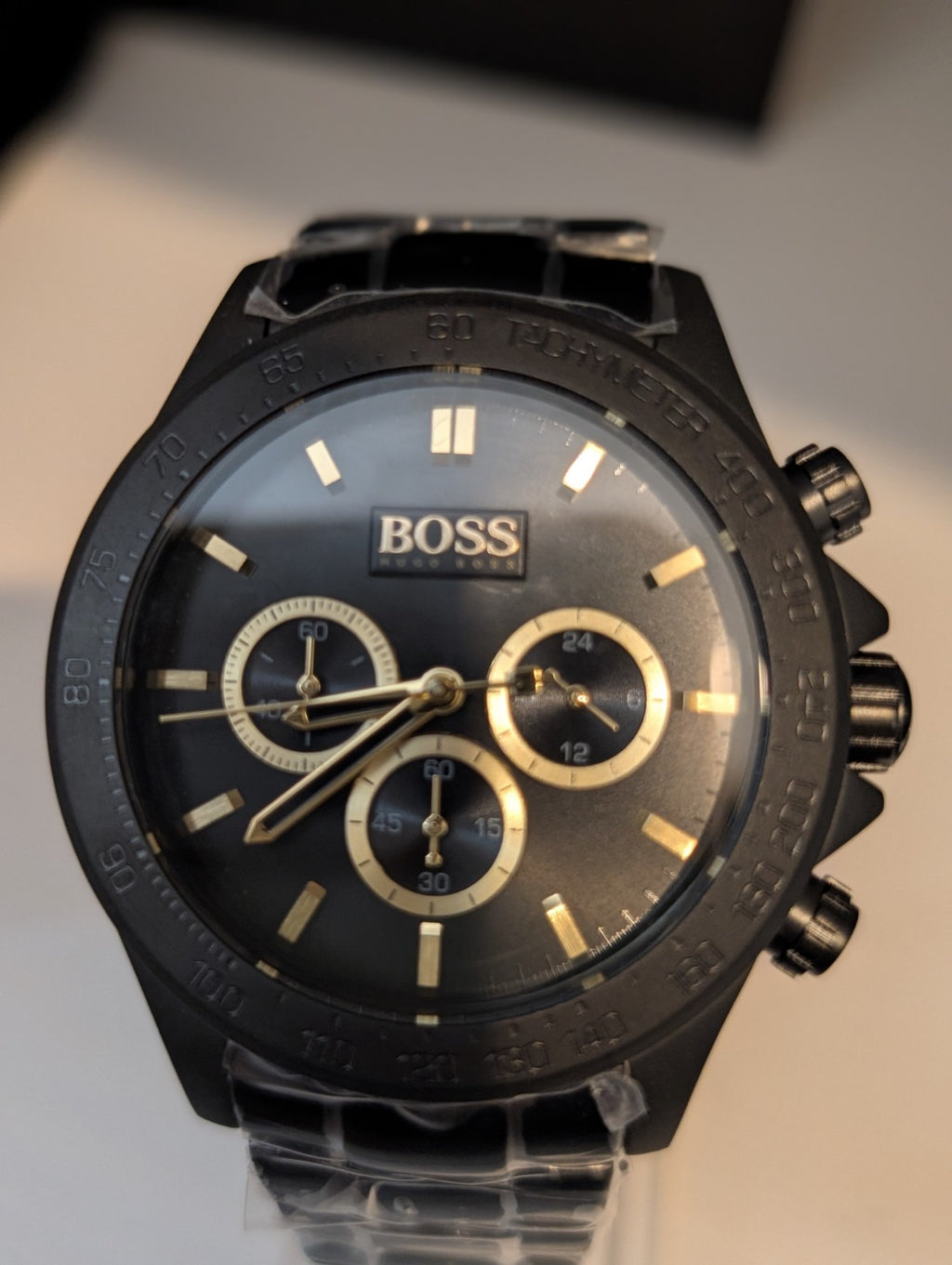 HUGO BOSS 1513278 Ikon Chronograph Black Dial Steel Strap Mens Watch 44mm NEW 