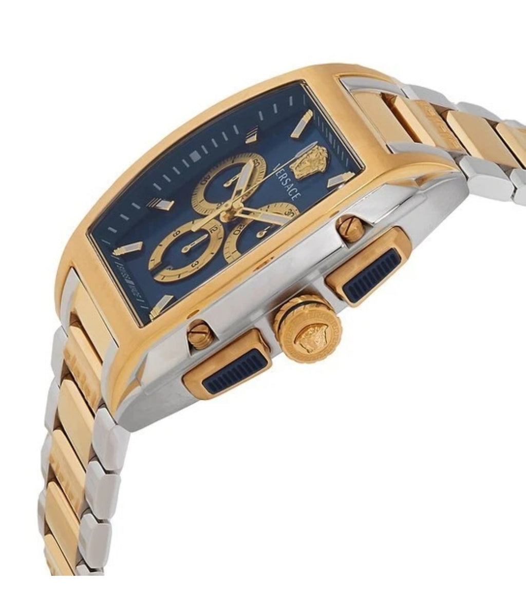 Versace Dominus Chronograph Quartz Blue Dial Two-Tone Men's Watch VE6H00723 NEW
