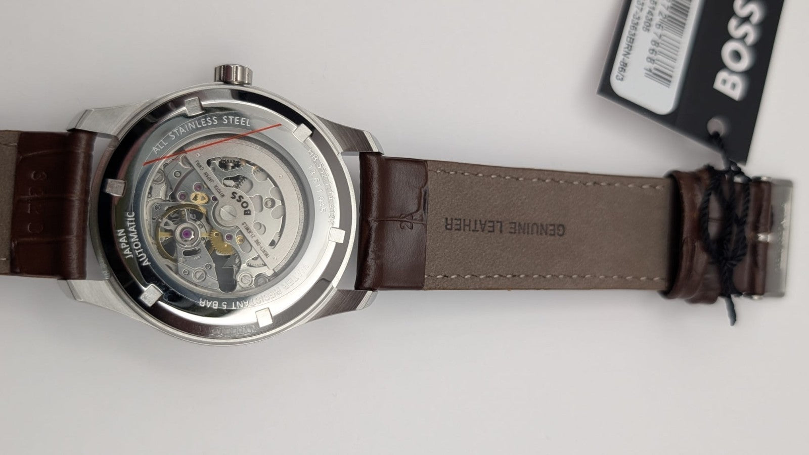 Hugo BOSS 1514305 Principle Mens Watch Automatic Skeleton Brown Leather Strap 