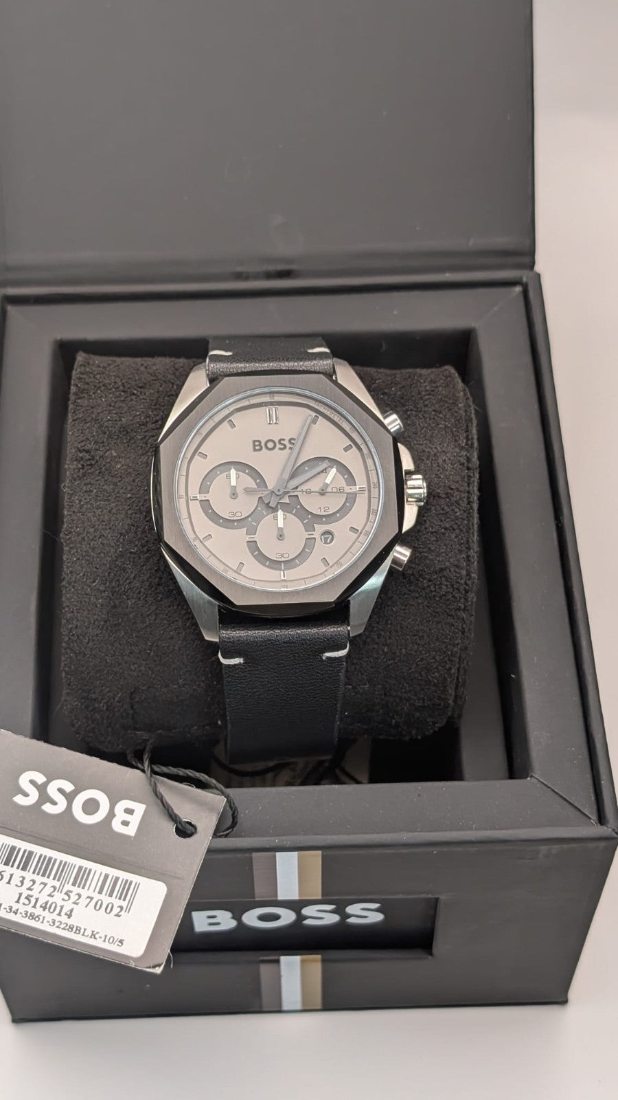 New Hugo Boss Cloud Men's Watch Luxury 44mm Black Leather Strap 1514014