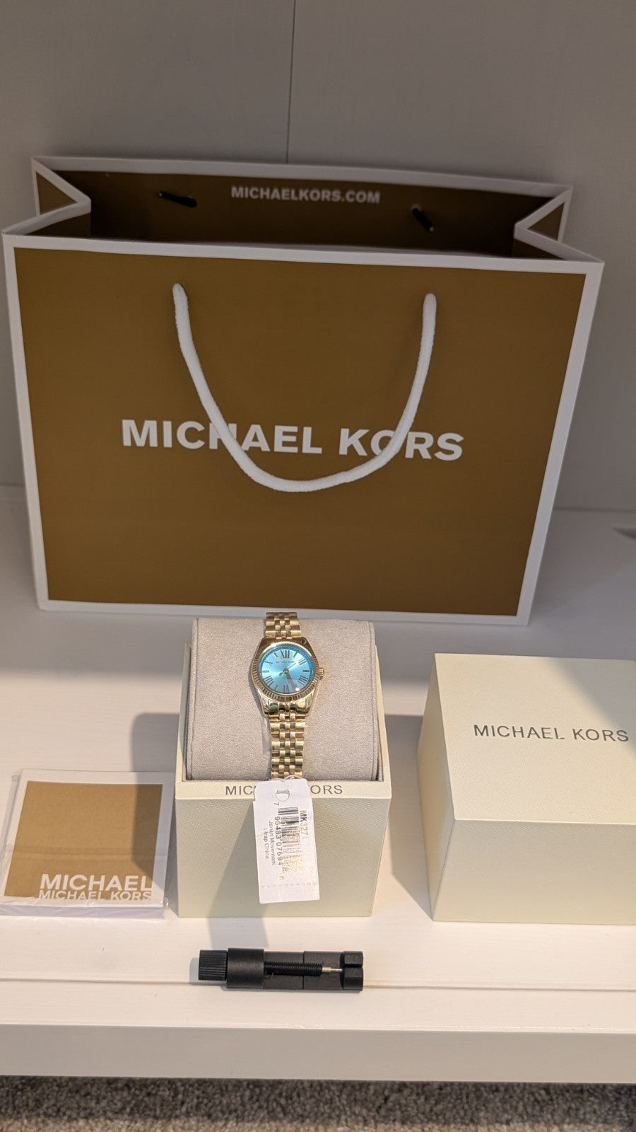 Michael Kors Lexington MK3271 Watch Women  Gold With Baby Blue Dial  26mm NEW