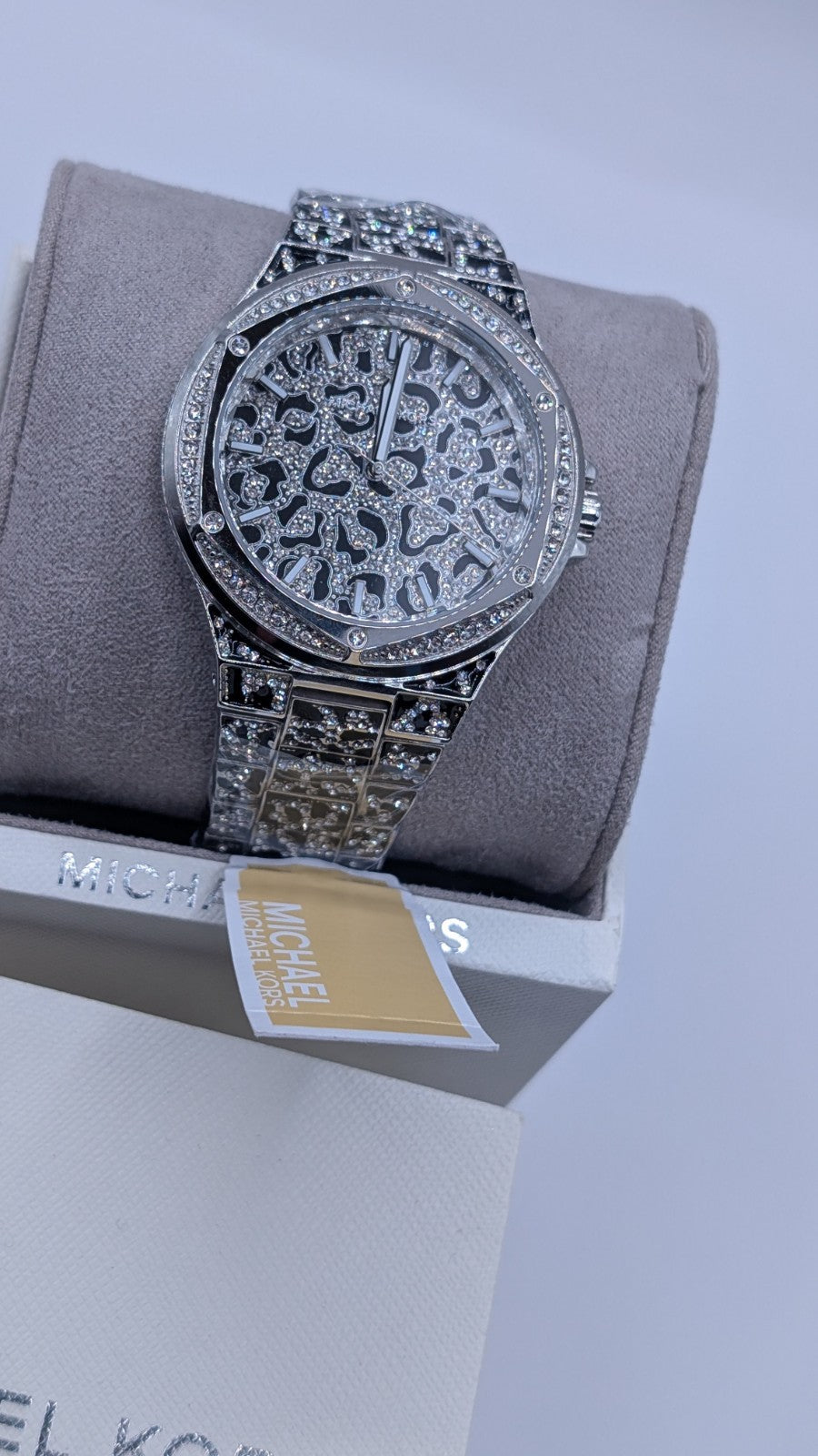 Brand New michael kors mk7408 lennox animal silver crystal pave ladies watch. 