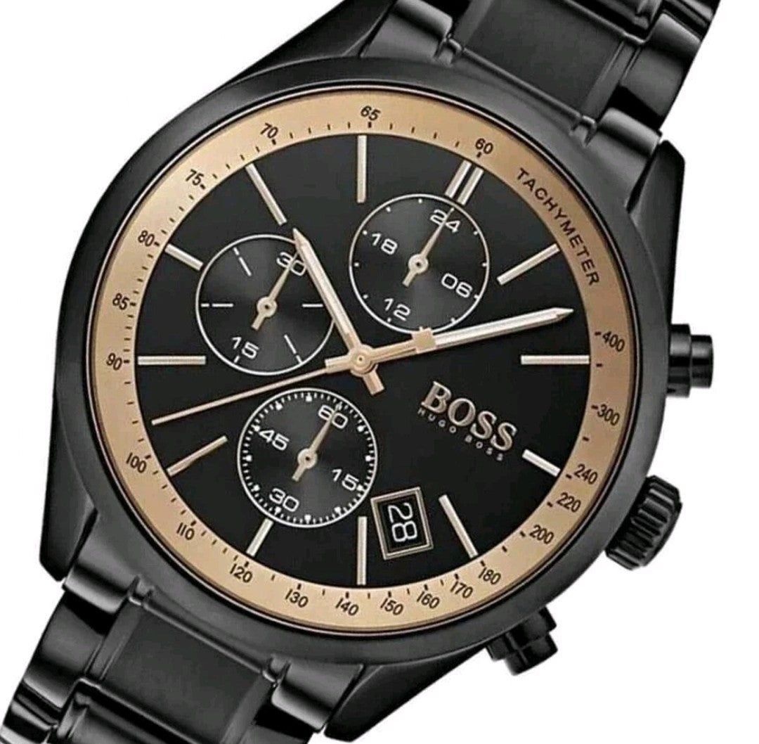 New Genuine HUGO BOSS Grand Prix HB1513578 Mens Watch Stainless Steel Black