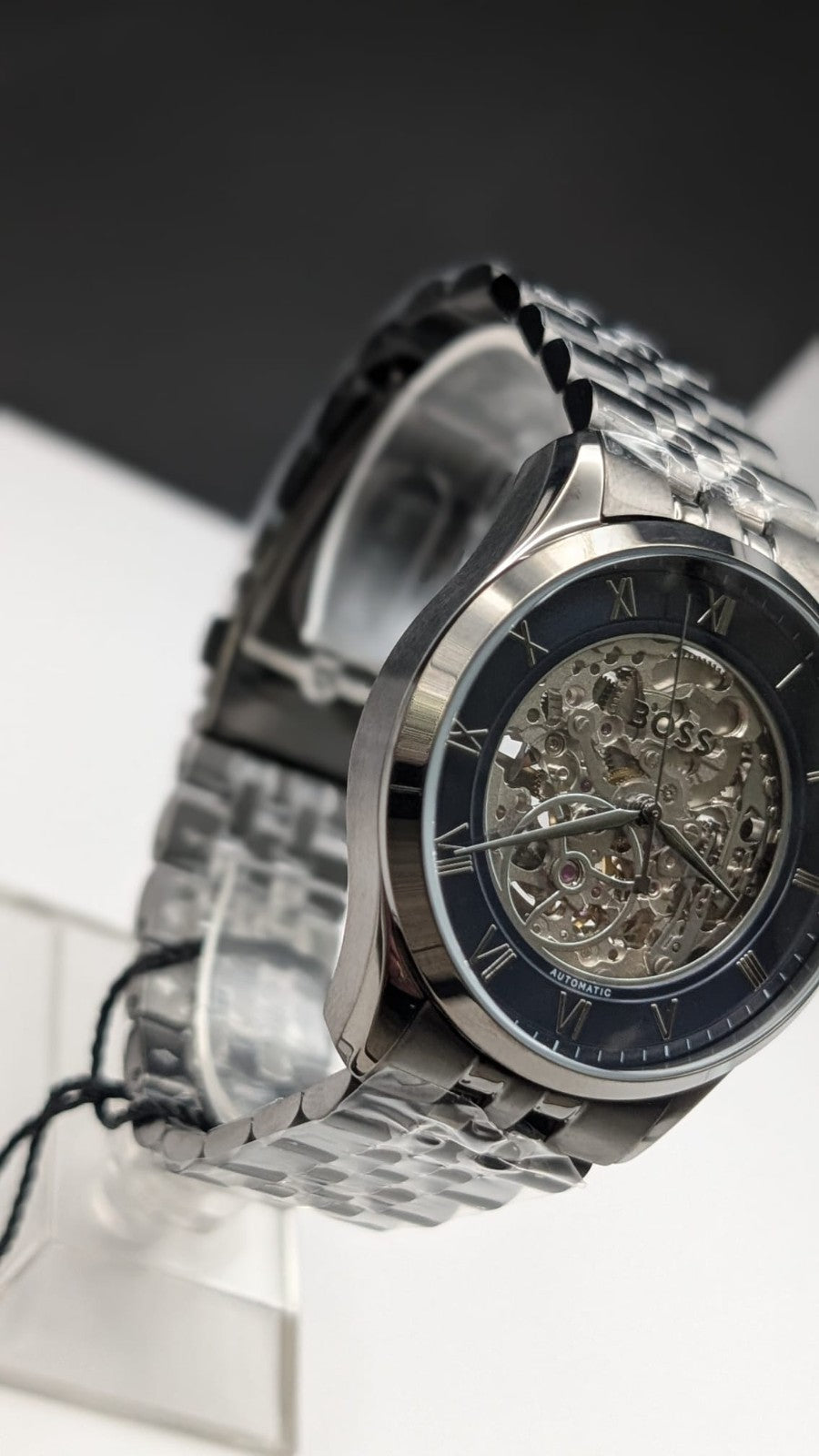 Hugo Boss Principle 1514254 Automatic Skeleton Mens Watch Gunmetal With Blue Dia