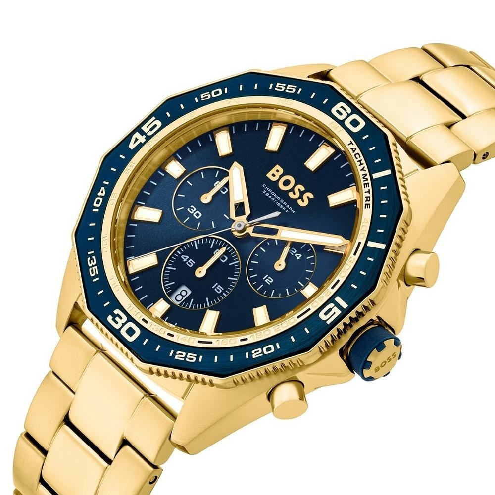 HUGO BOSS 1513973 Energy Chrono Gold Stainless Steel Blue Dial Mens Watch 44mm
