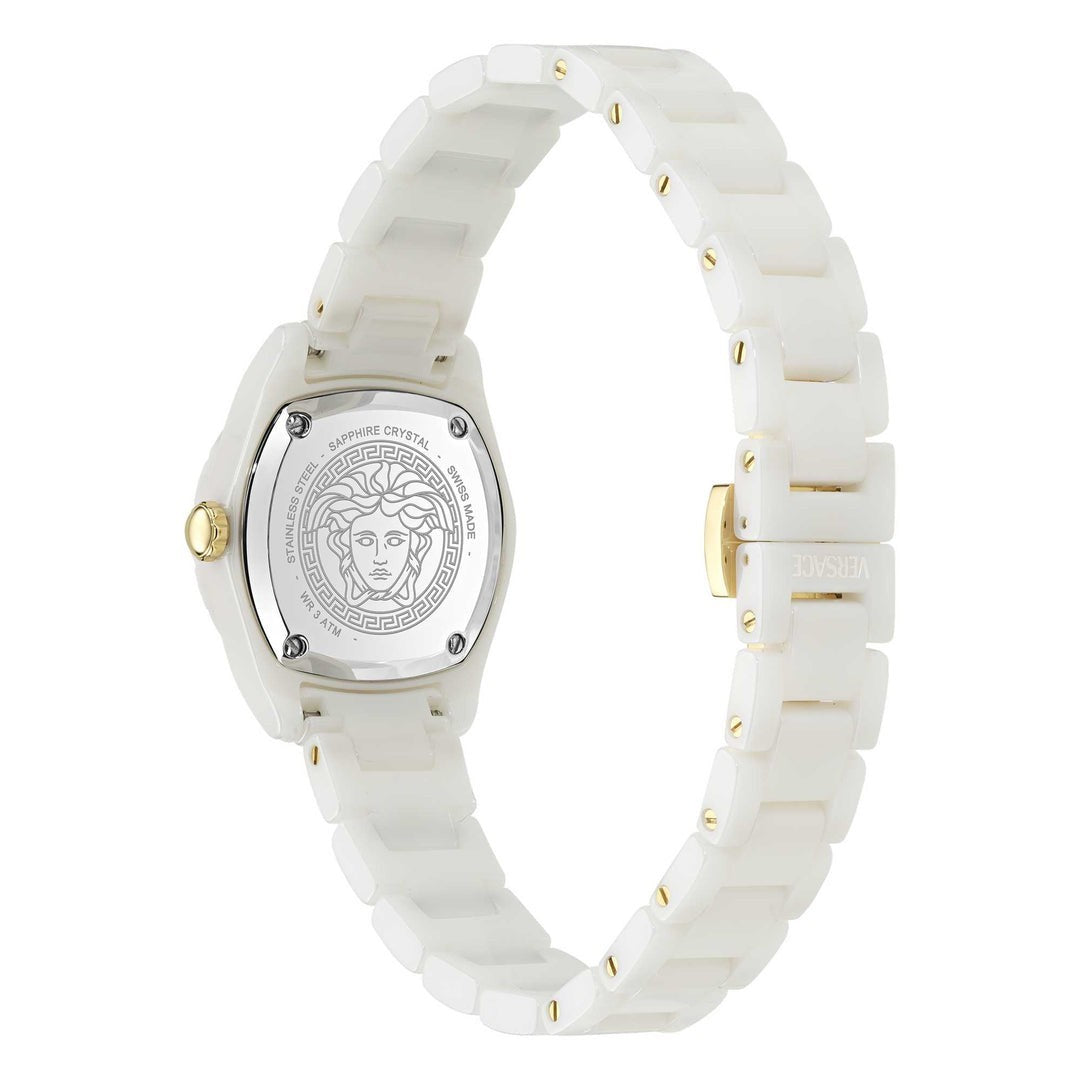 Brand New Versace Womens DV One Mini White And Gold Ceramic 28mm Bracelet Watch