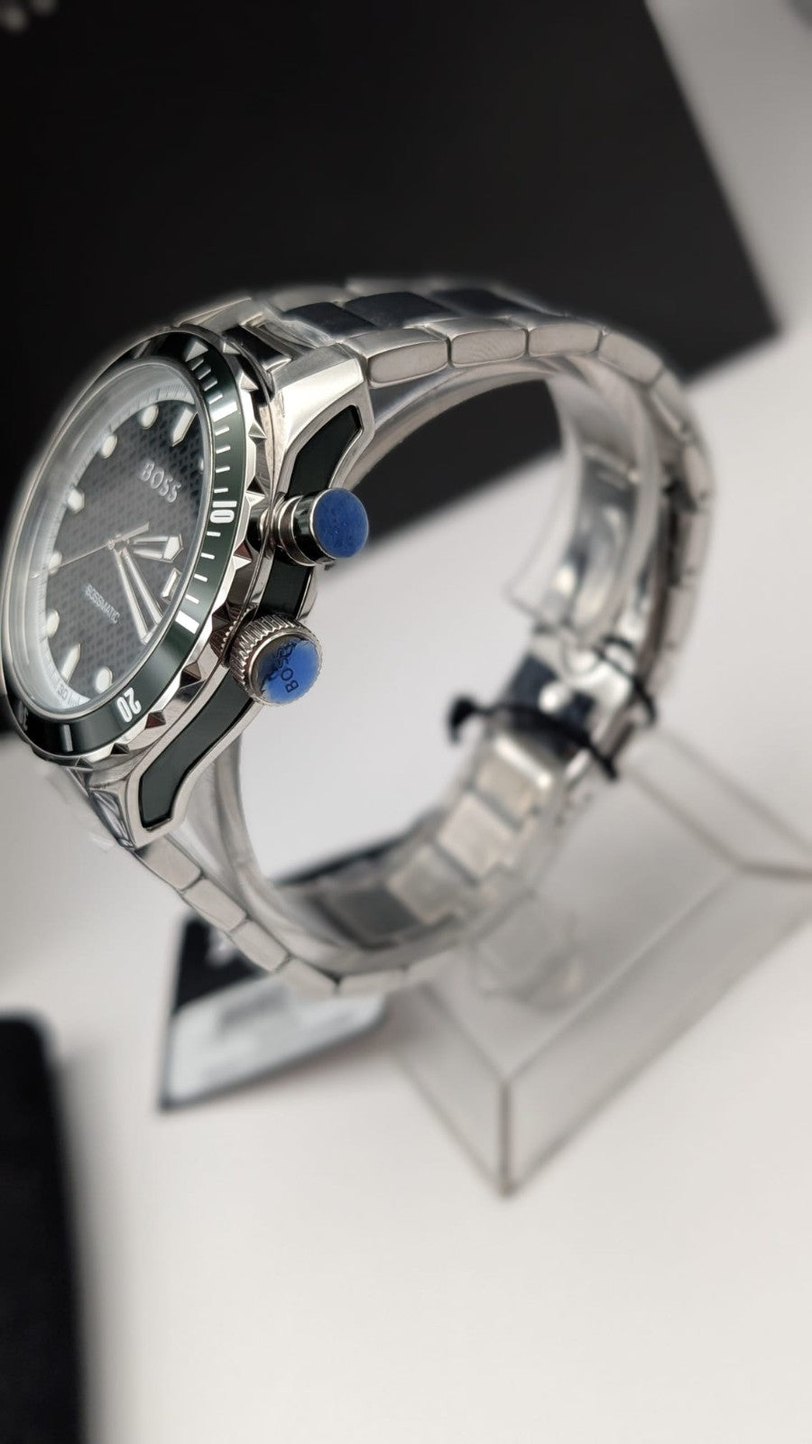 Hugo Boss 1514178 Bossmatic Mens Watch Automatic Silver With Green Dial New