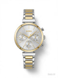 HUGO BOSS FLAWLESS 1502550 Silver & Gold Strap Chronograph Womens Watch 36mm NEW