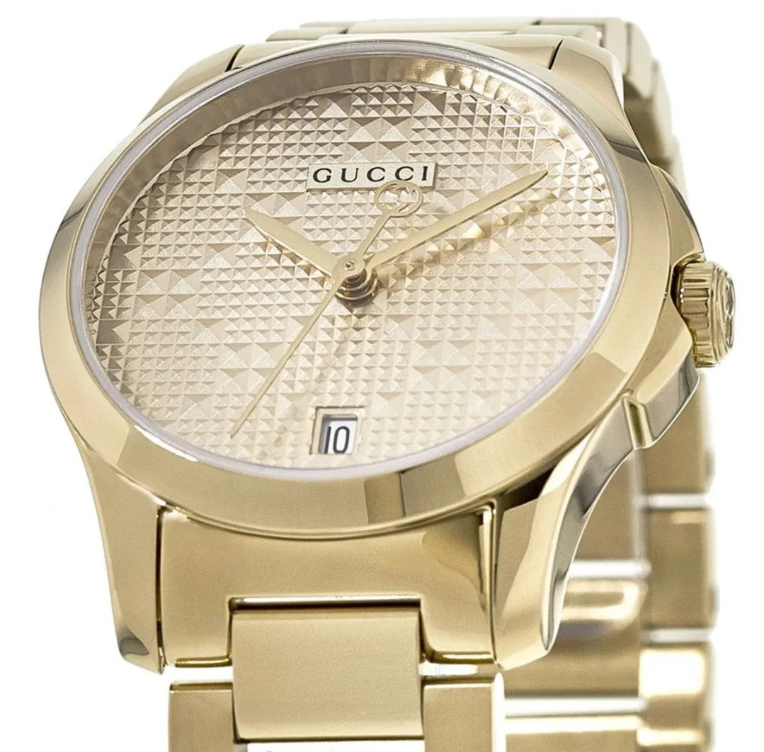 Gucci YA126553 G-Timeless Unisex 27mm Gold PVD Plated Chrono Watch, 2 Ywarranty 