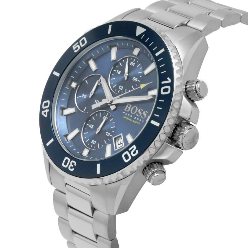 BOSSAdmiral 46mm Mens Watch1513907 Brand New. Ocean Blue Face. Silver Strap. 