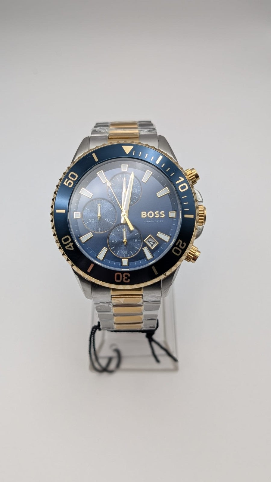 BOSS Admiral 1514257 46mm Two Tone Gold PVD With Silver Dial Chrono Men’s Watch 