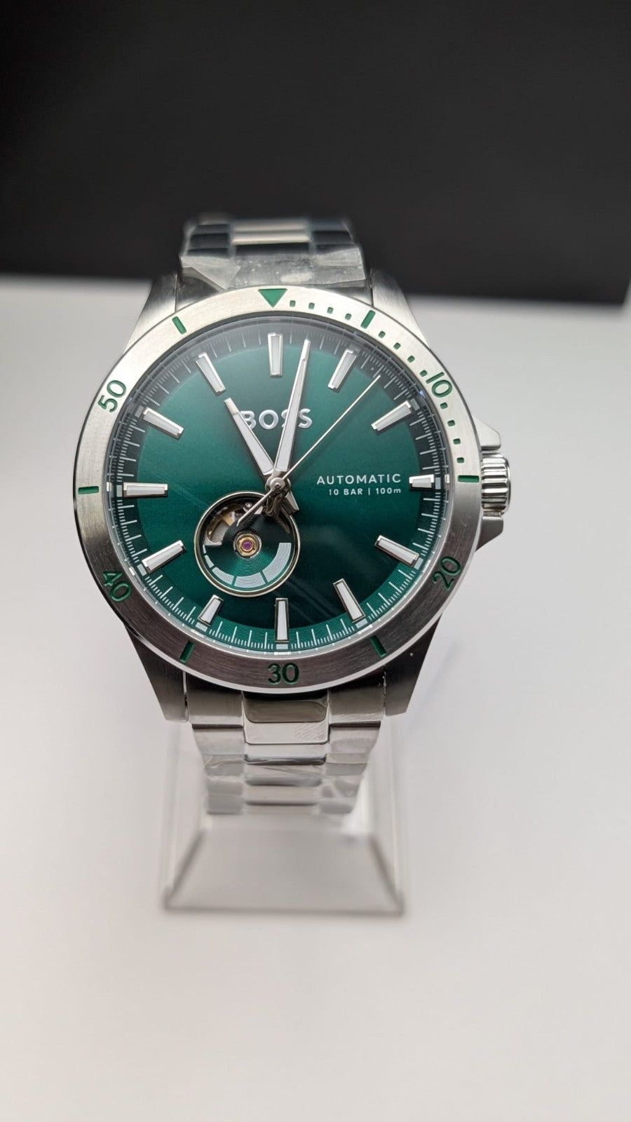 BOSS Troper 1514200 42mm Mens Watch Automatic S/Steel Silver With Green Dial 