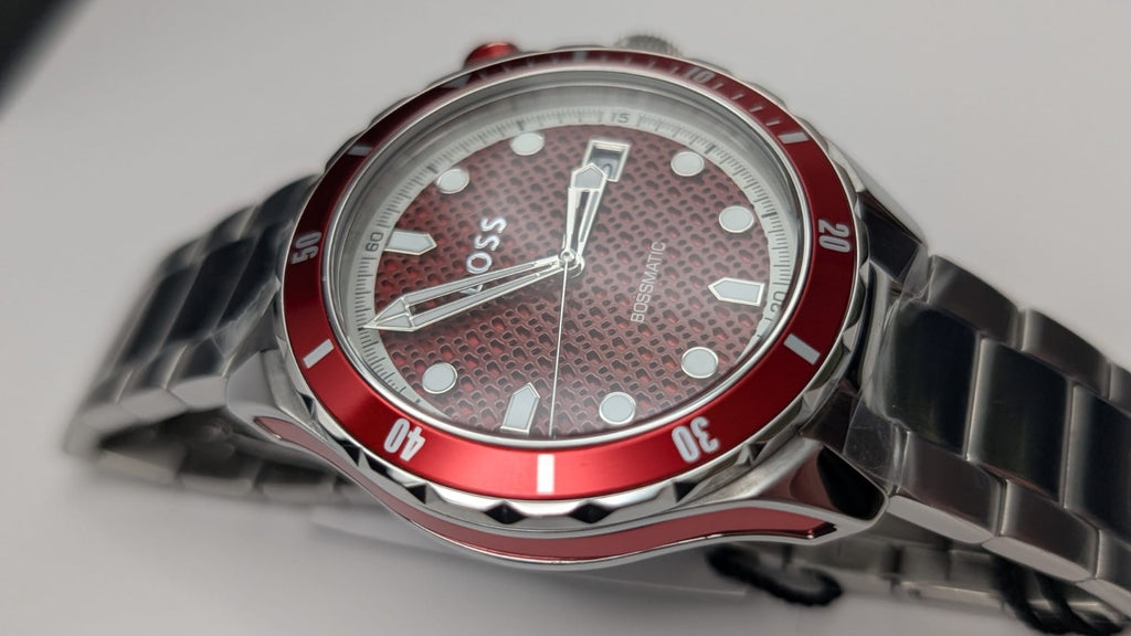 Hugo Boss 1514179 Bossmatic Men's Watch 42mm Automatic Silver With Red Dial 
