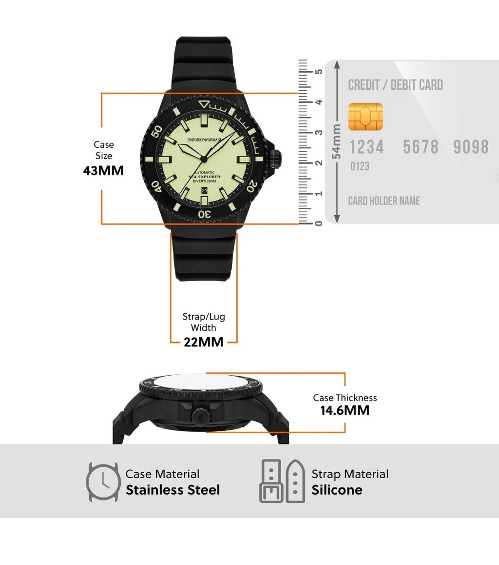 Emporio Armani Sea Explorer Black Silicone Strap Watch AR60085
