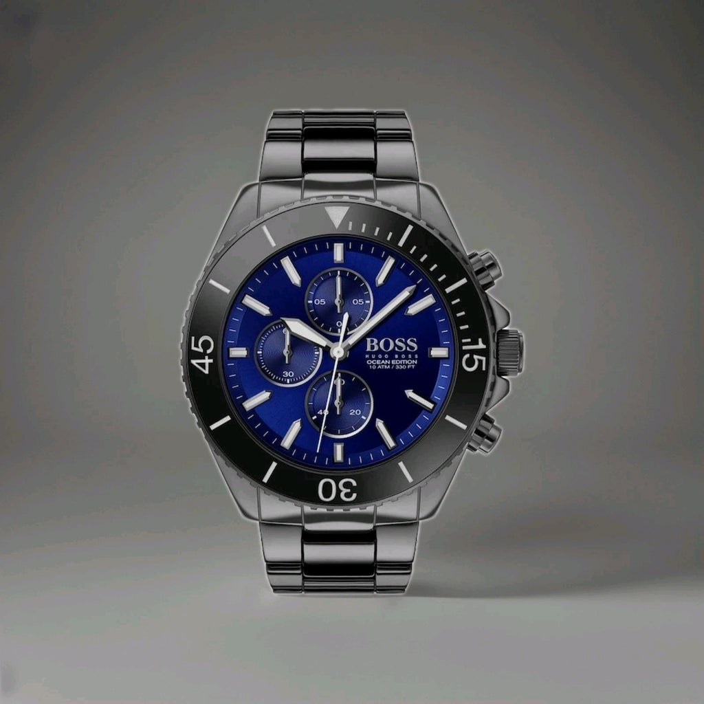 New Genuine HUGO BOSS HB1513743 Ocean Edition Black Strap Blue Dial Mens Watch