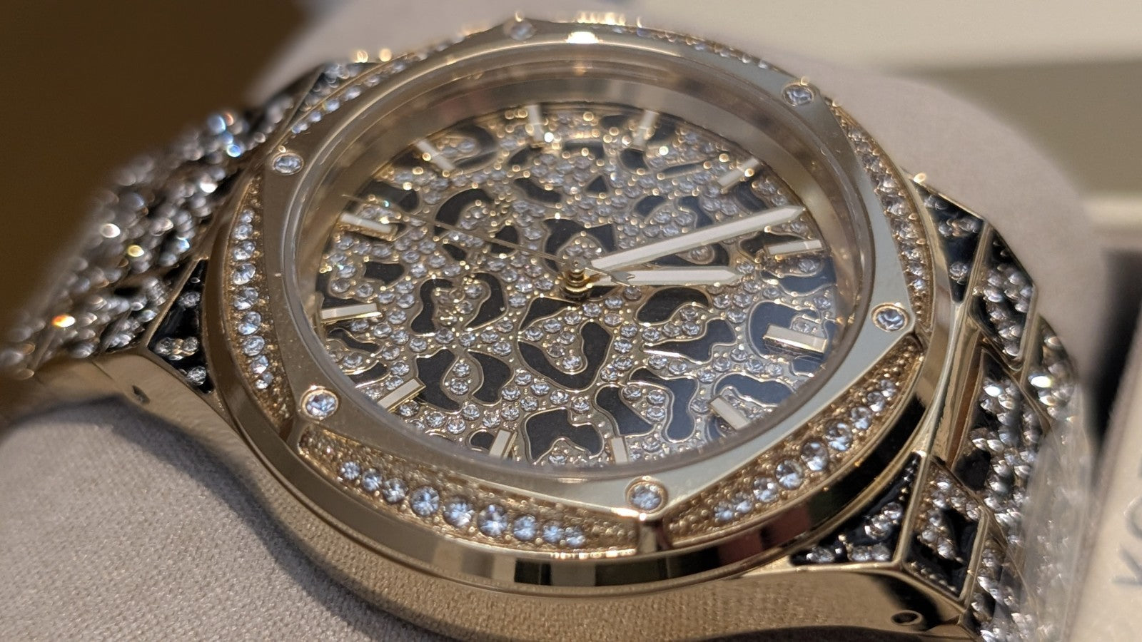 michael kors mk7284 lennox animal gold tone crystal pave ladies watch Leopard 