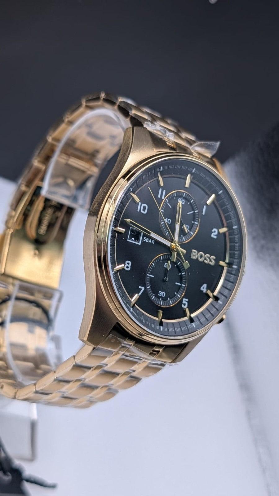 Hugo Boss 1514152 Sky Traveller Quartz Men's Watch Gold With Black Dial 44mm New