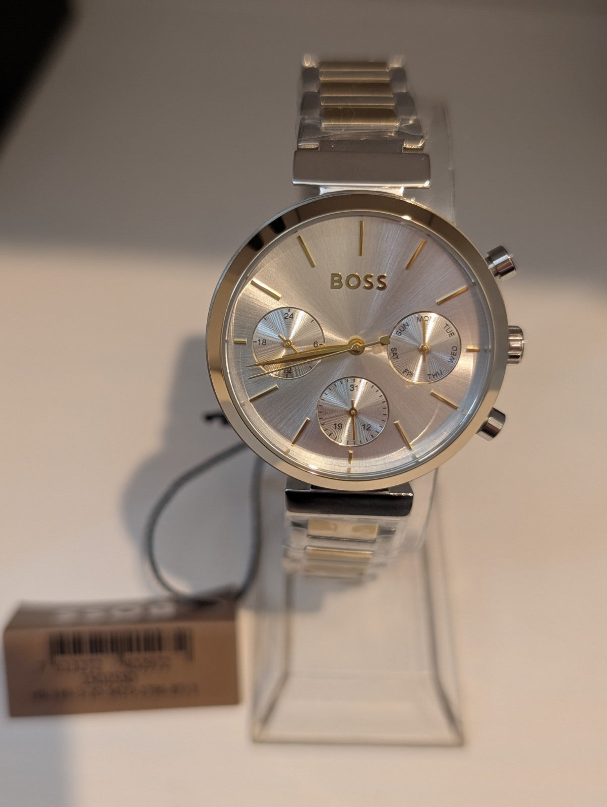HUGO BOSS FLAWLESS 1502550 Silver & Gold Strap Chronograph Womens Watch 36mm NEW