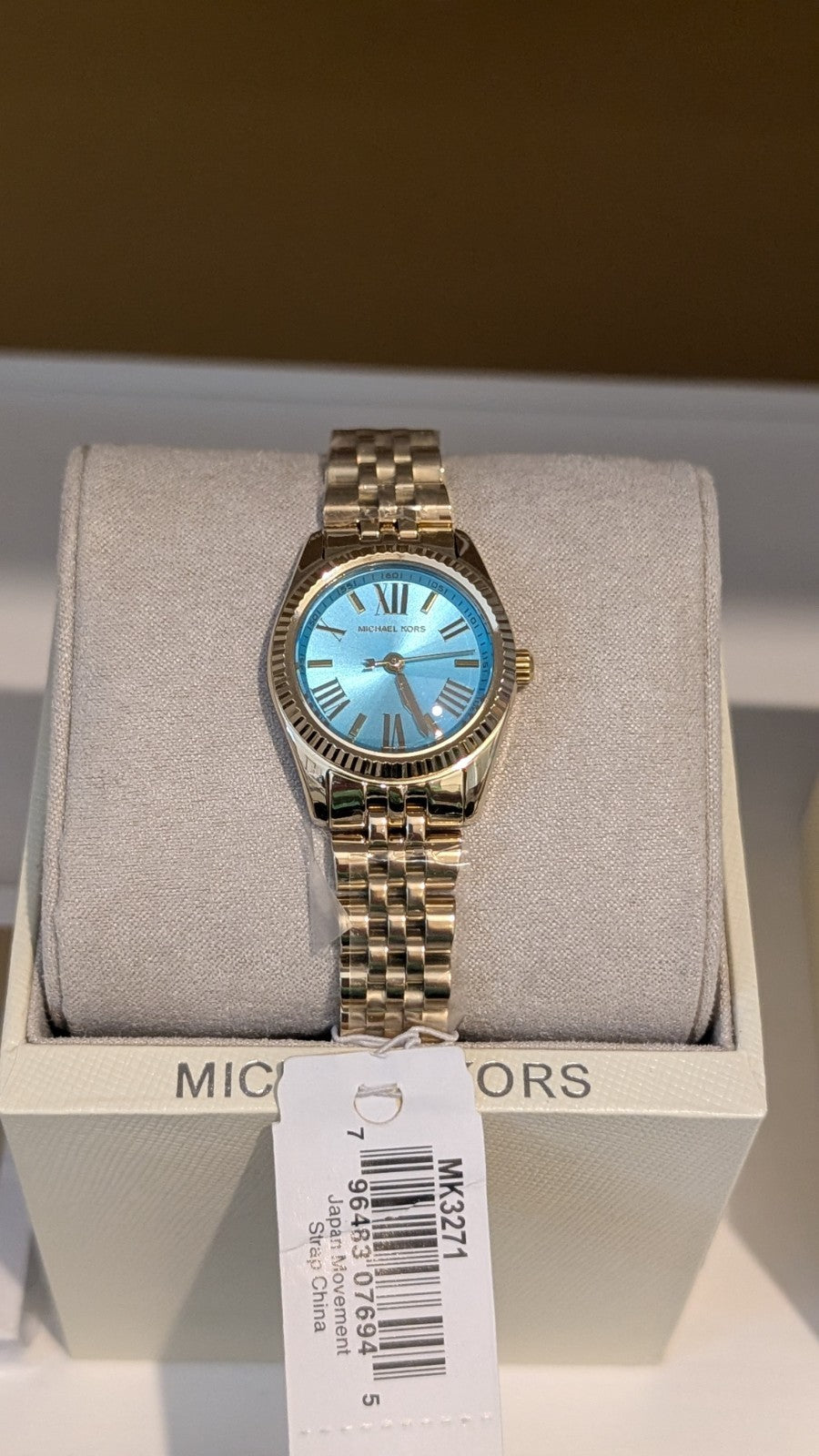 Michael Kors Lexington MK3271 Watch Women  Gold With Baby Blue Dial  26mm NEW
