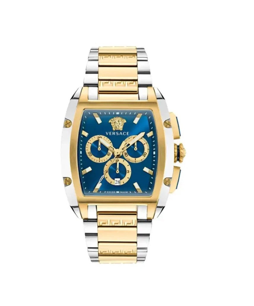 Versace Dominus Chronograph Quartz Blue Dial Two-Tone Men's Watch VE6H00723 NEW