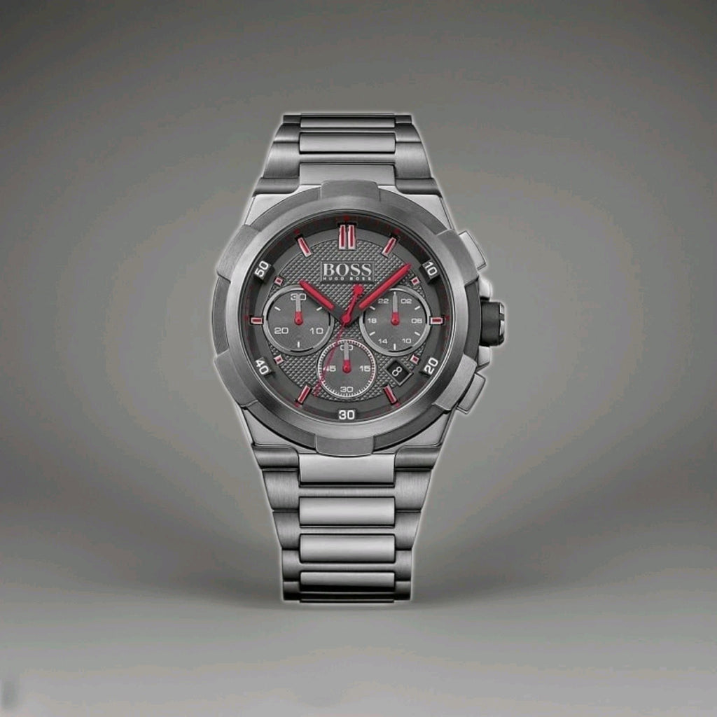 Hugo Boss HB1513361 Men's Supernova Gun Metal Grey Chronograph Watch + Gift Bag