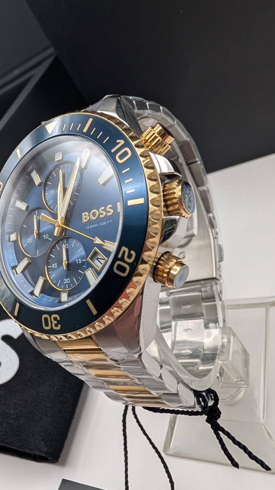 BOSS Admiral 1514257 46mm Two Tone Gold PVD With Silver Dial Chrono Men’s Watch 
