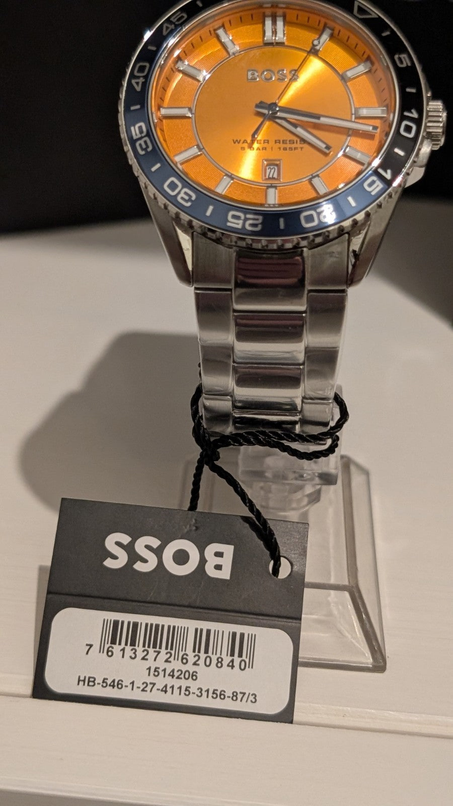 BOSS 1514206 Men's watch RUNNER 3H Collection Orange dial Blue And Black bezel 
