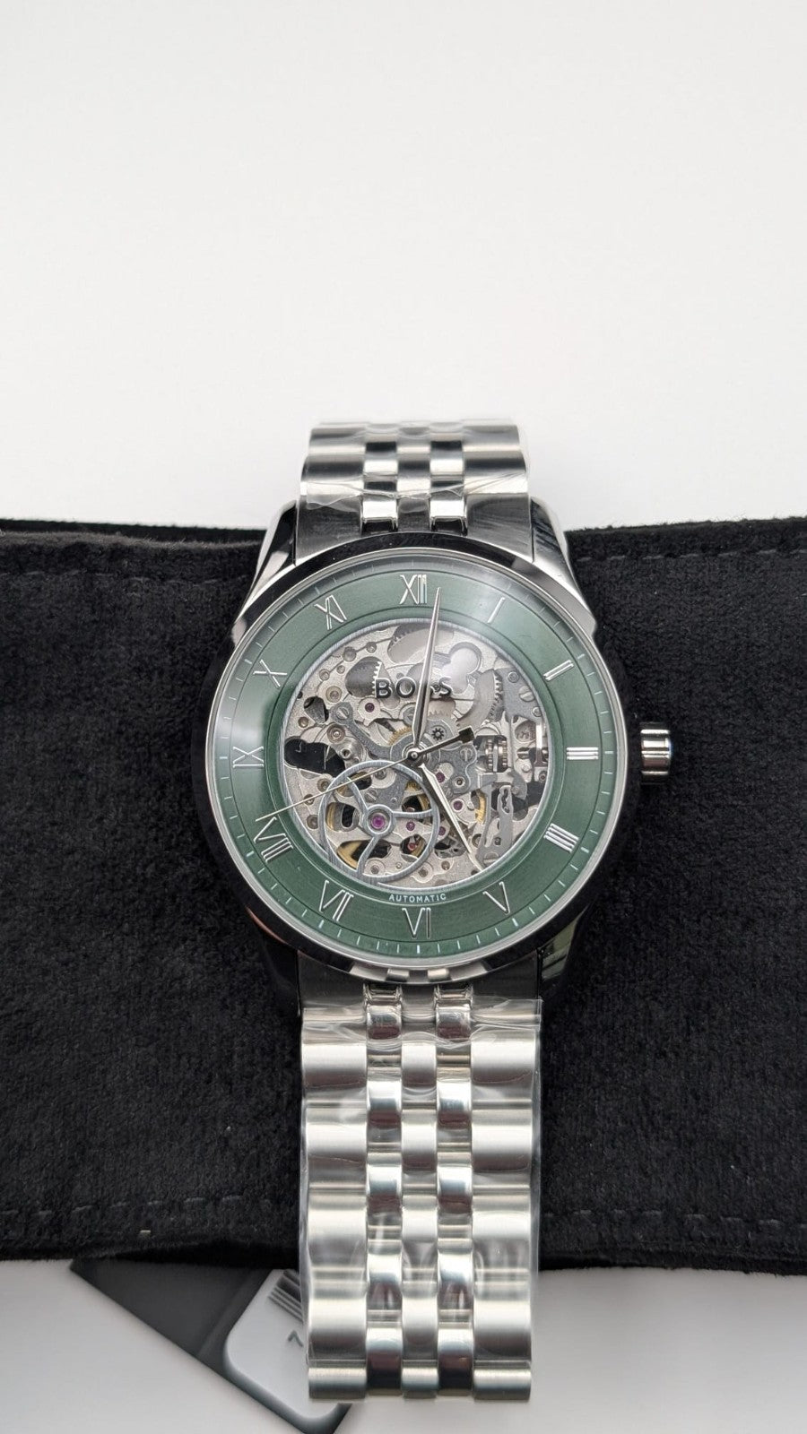 Hugo BOSS Principle 1514236 Skeleton Mens Watch Automatic 41mm Silver Green Dial