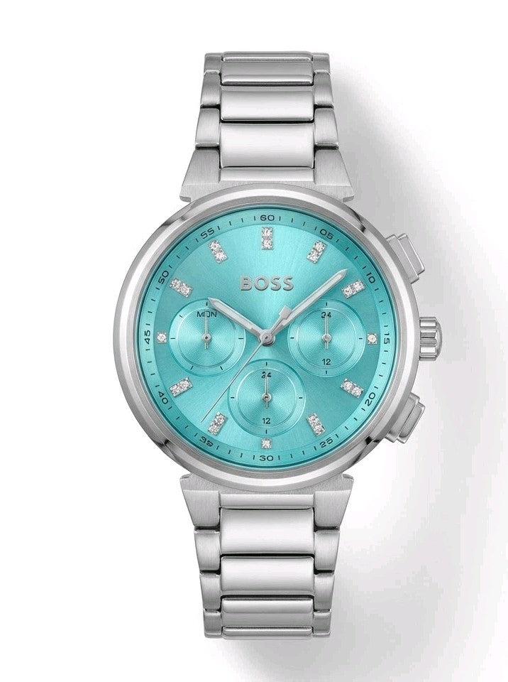 Hugo BOSS One Multifunction Womens Watch Silver With Blue Dial 1502763 38mm New