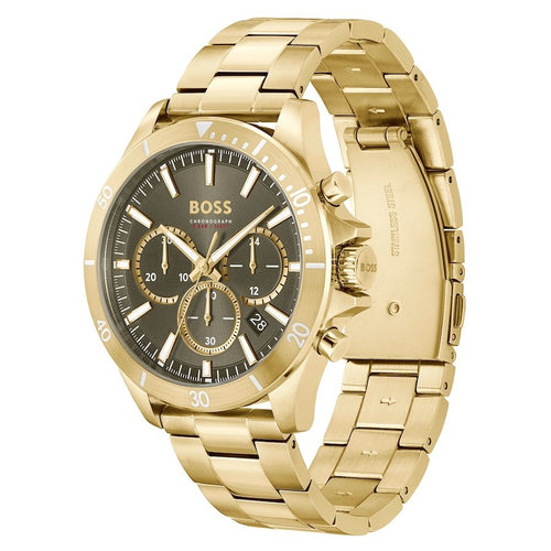 BOSS Trope yellow gold-tone chronograph Watch men's dial 1514059 44mm 