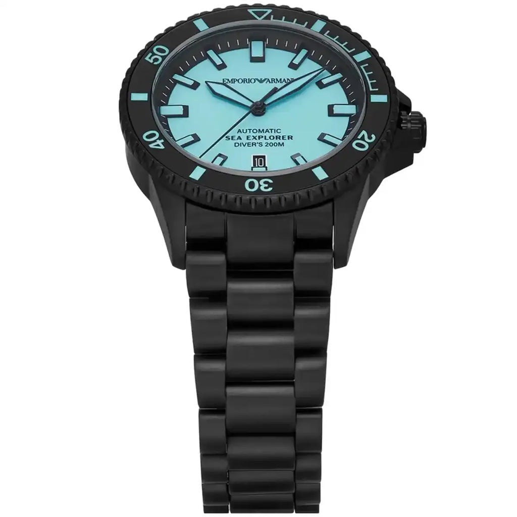 Emporio Armani Sea Explorer Automatic Blue Dial Black Strap Watch. Men's Ar60084