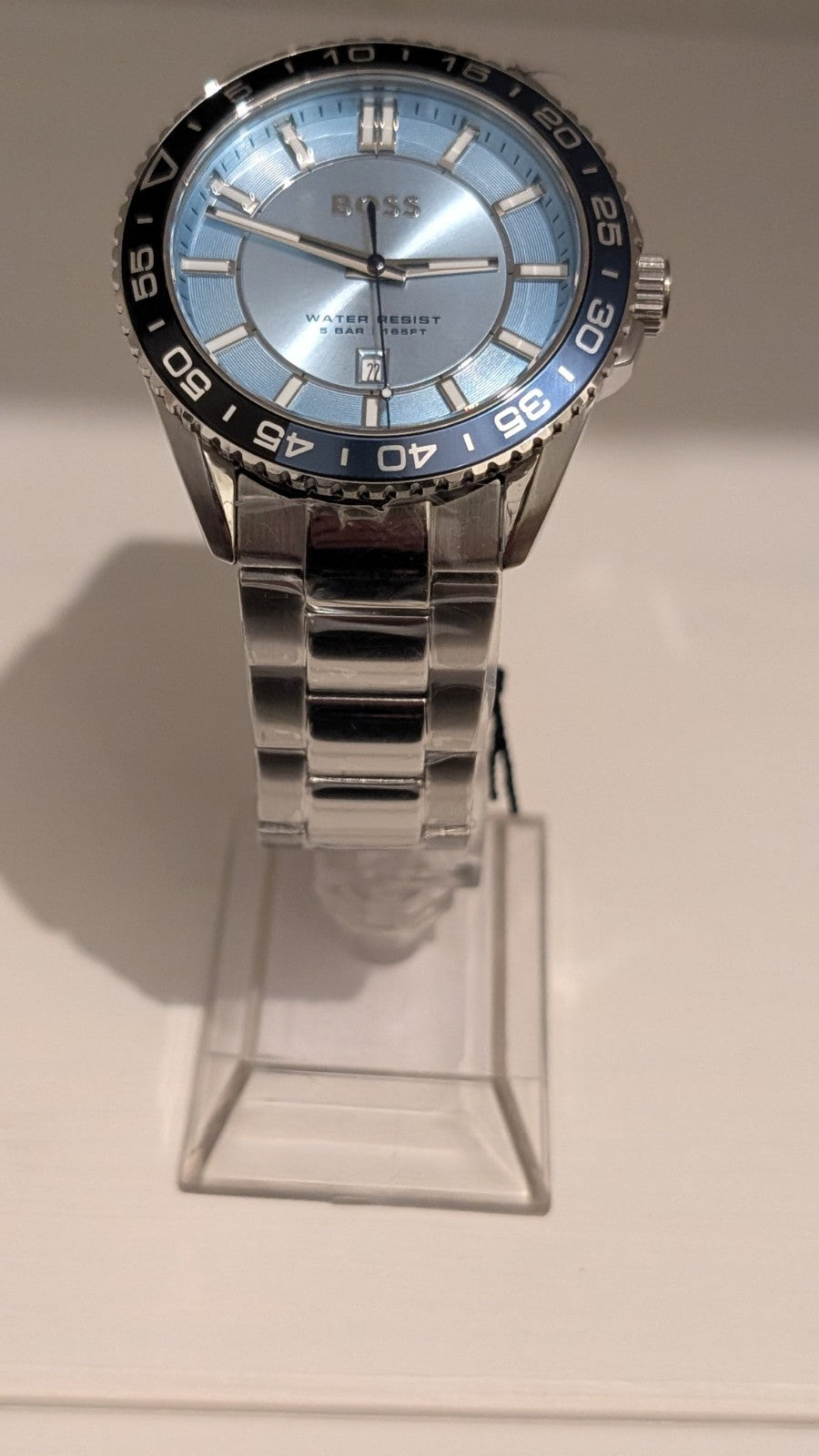 BOSS Men's watch RUNNER 3H Collection light blue dial black blue bezel 1514207