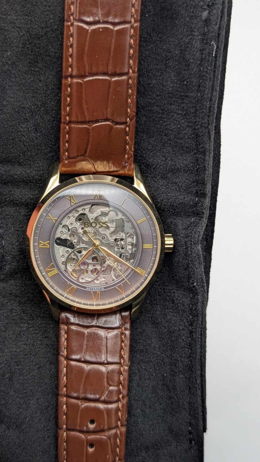 Hugo Boss Principle Skeleton 1514235 Men's Watch.  Brown Leather Strap 41mm 