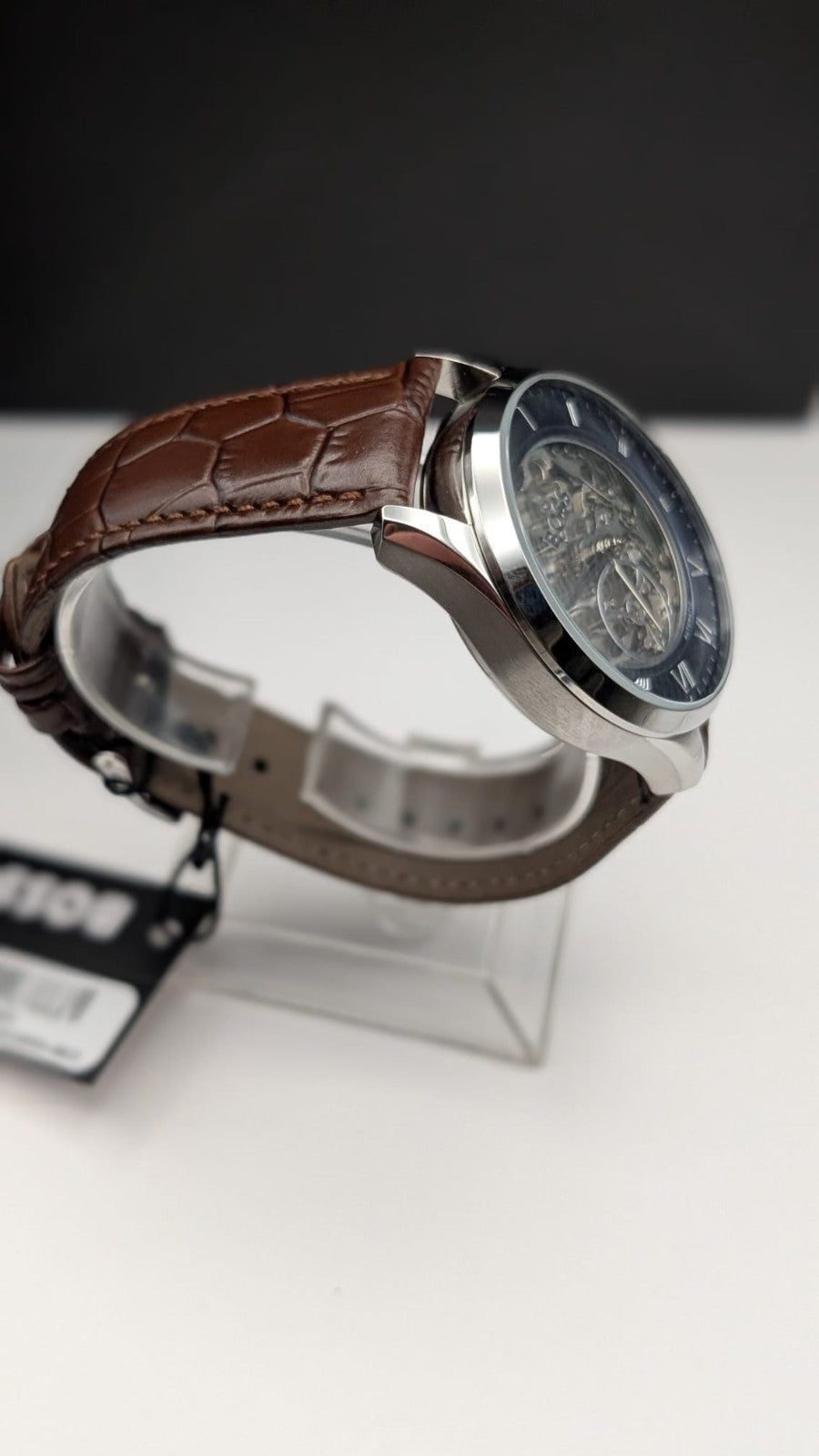Hugo BOSS 1514305 Principle Mens Watch Automatic Skeleton Brown Leather Strap 