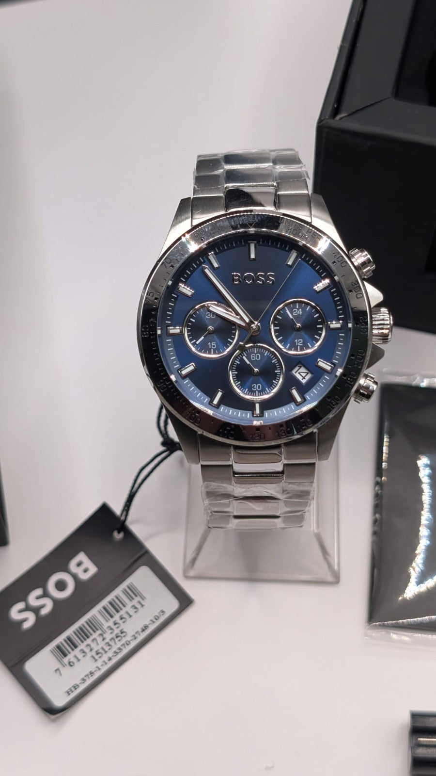 Hugo Boss HB1513755  43mmHero Men’s Chronograph Watch, Blue Dial Stainless Steel